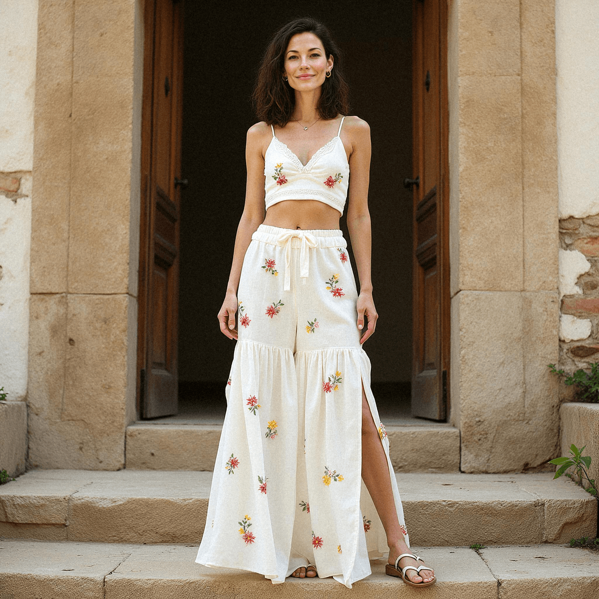Sunlit Summer Steps: Floral Elegance in Motion