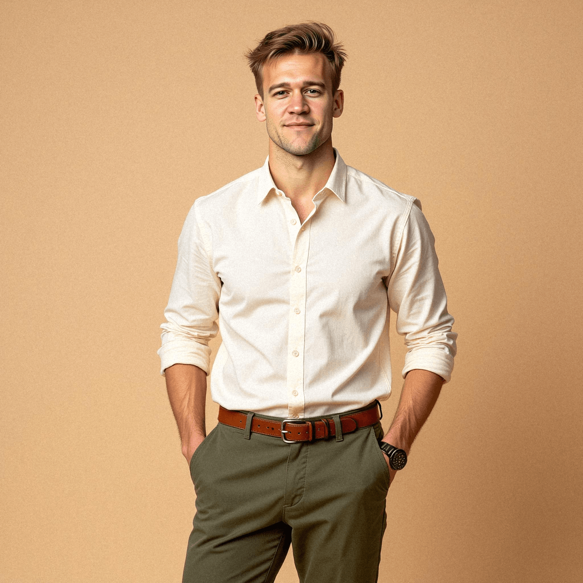 Confident Neutral-Toned Studio Portrait