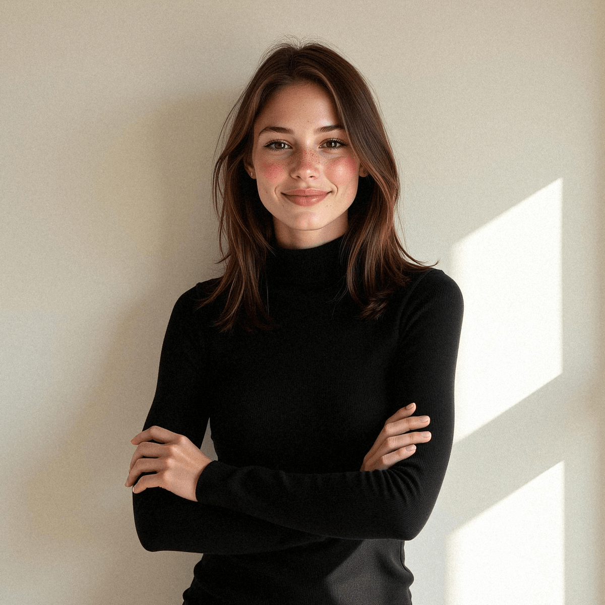 Confident Minimalist Portrait Against Neutral Wall