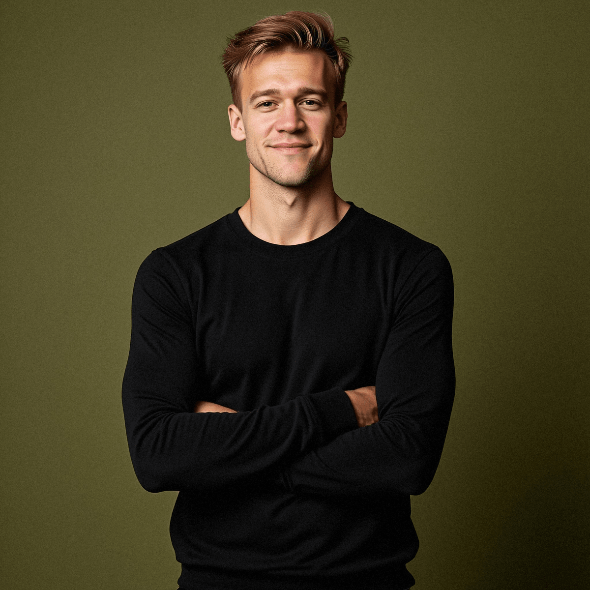 Confident Studio Headshot with Olive Backdrop