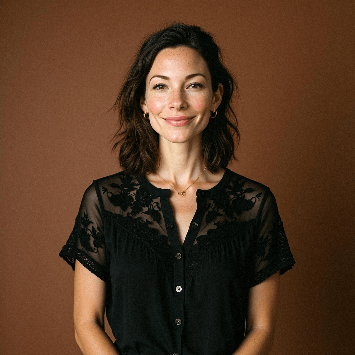 Relaxed Studio Portrait in Textured Black Lace